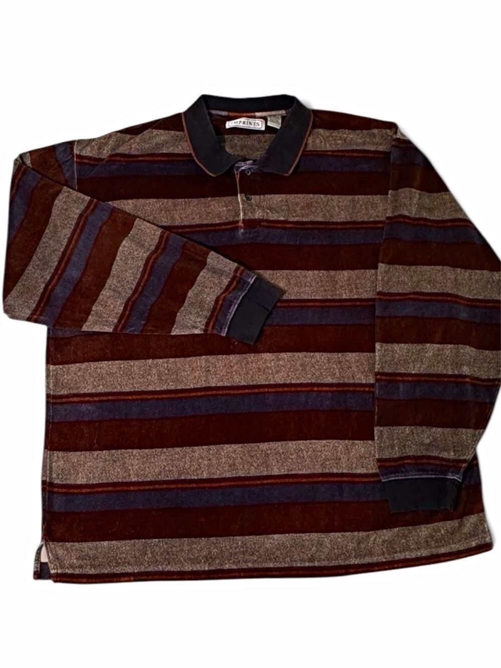 Vintage 90s Imprints Striped Long Sleeve Shirt Mens XXL Earth Tone Grunge Skater